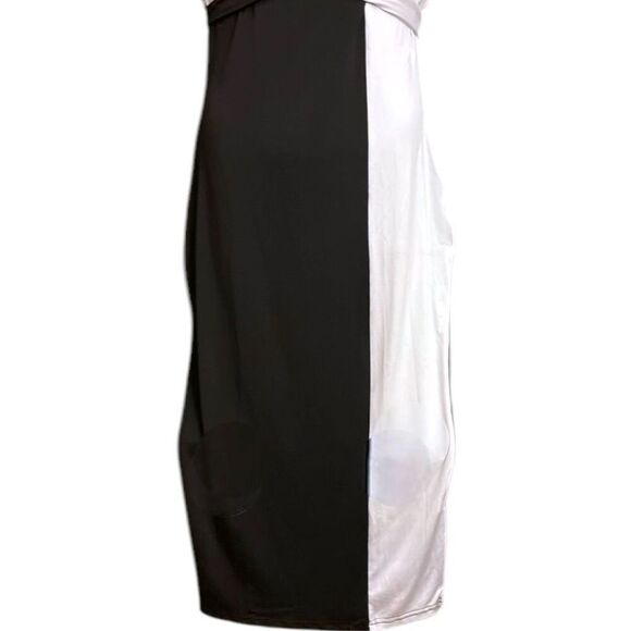 Black & White Colorblock Wrap Tie Midi Dress Size XXL NEW - Picture 6 of 9